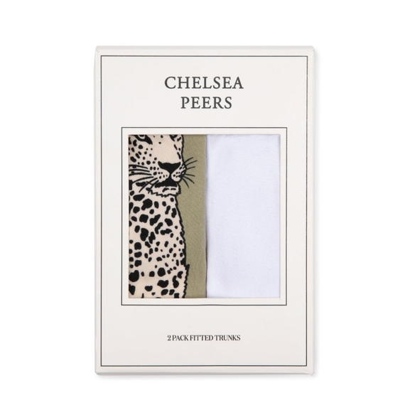 Men's Sage & White Leopard Print Pack of 2 Boxers - Picture 1 of 2